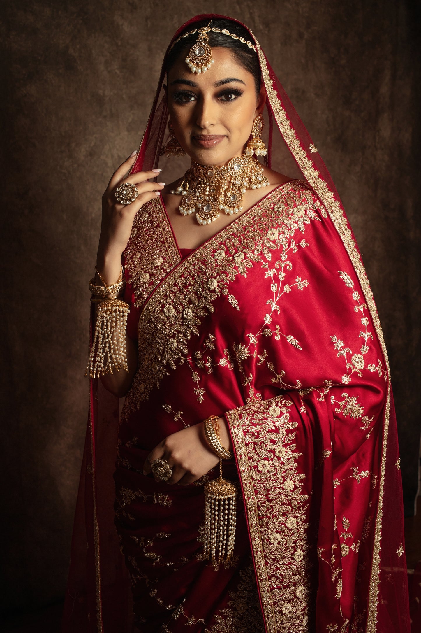 Signature Crepe Silk Zardozi Embroidery Sari W/Trail Dupatta NC0126