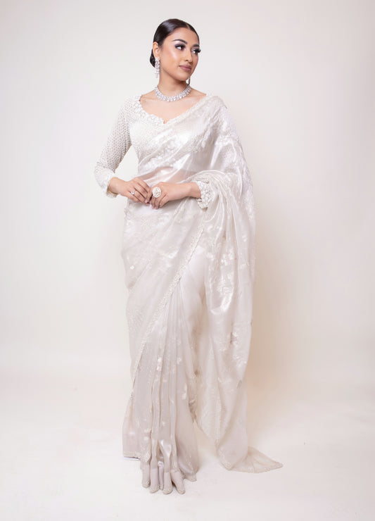 Luxury Tissue Silk Beadwork Sari NC039