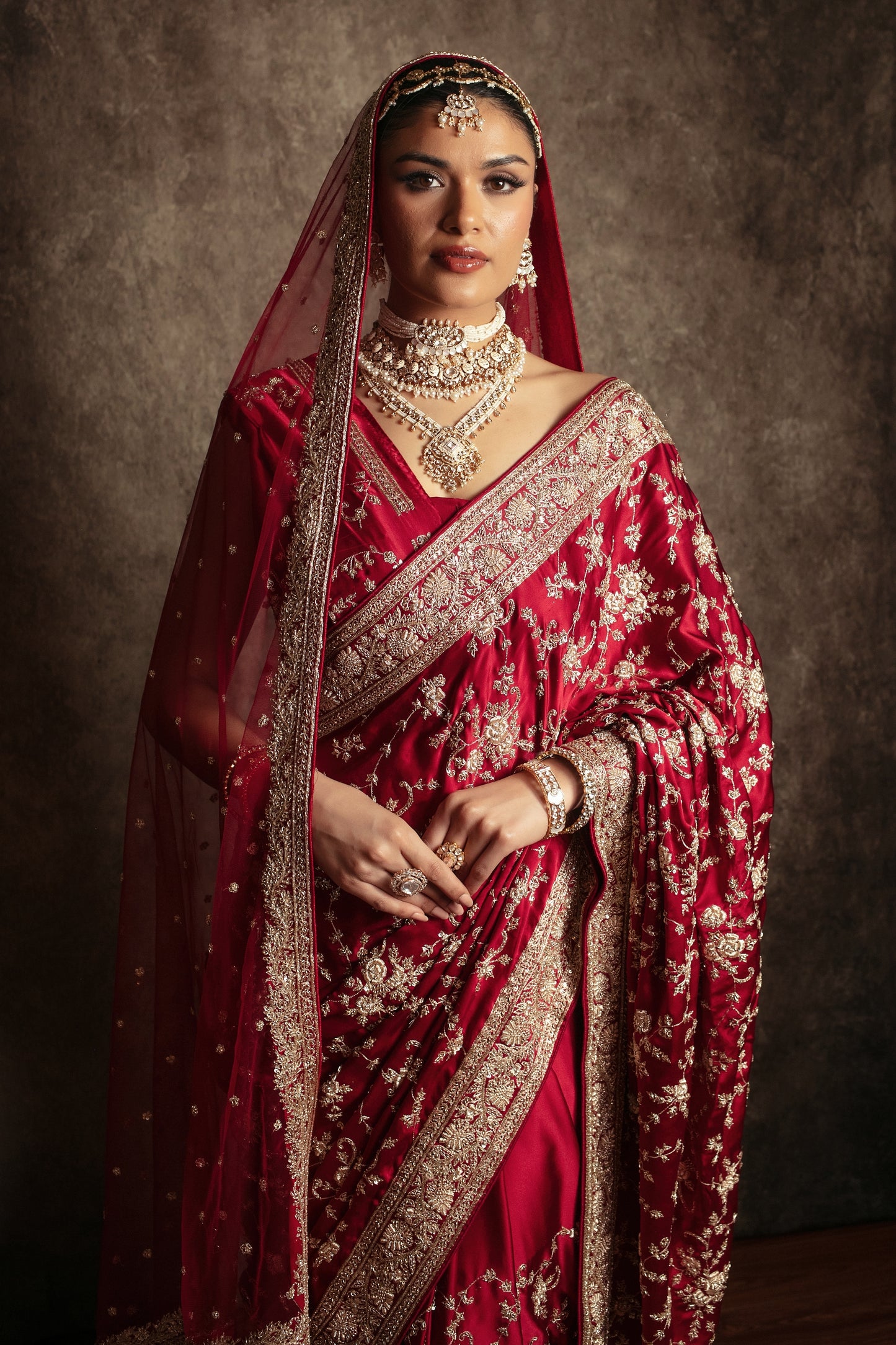 Signature Crepe Silk Zardozi Embroidery Sari W/Dupatta NC094