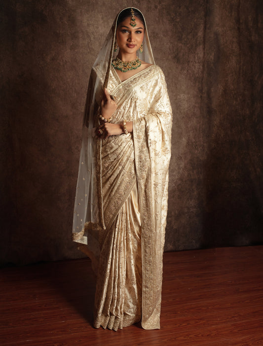Signature Crepe Silk Zardozi Embroidery Sari W/Dupatta NC094