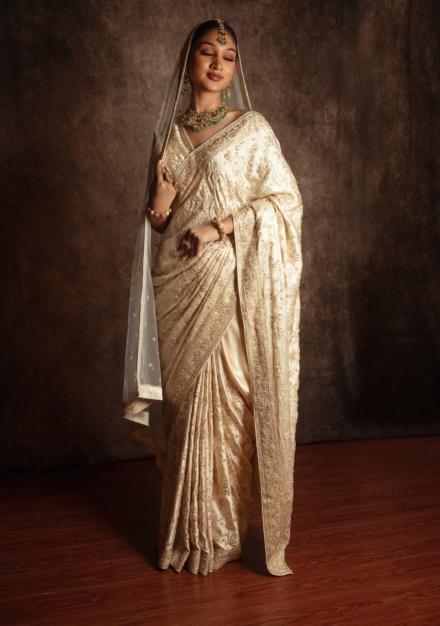 Signature Crepe Silk Zardozi Embroidery Sari W/Dupatta NC094