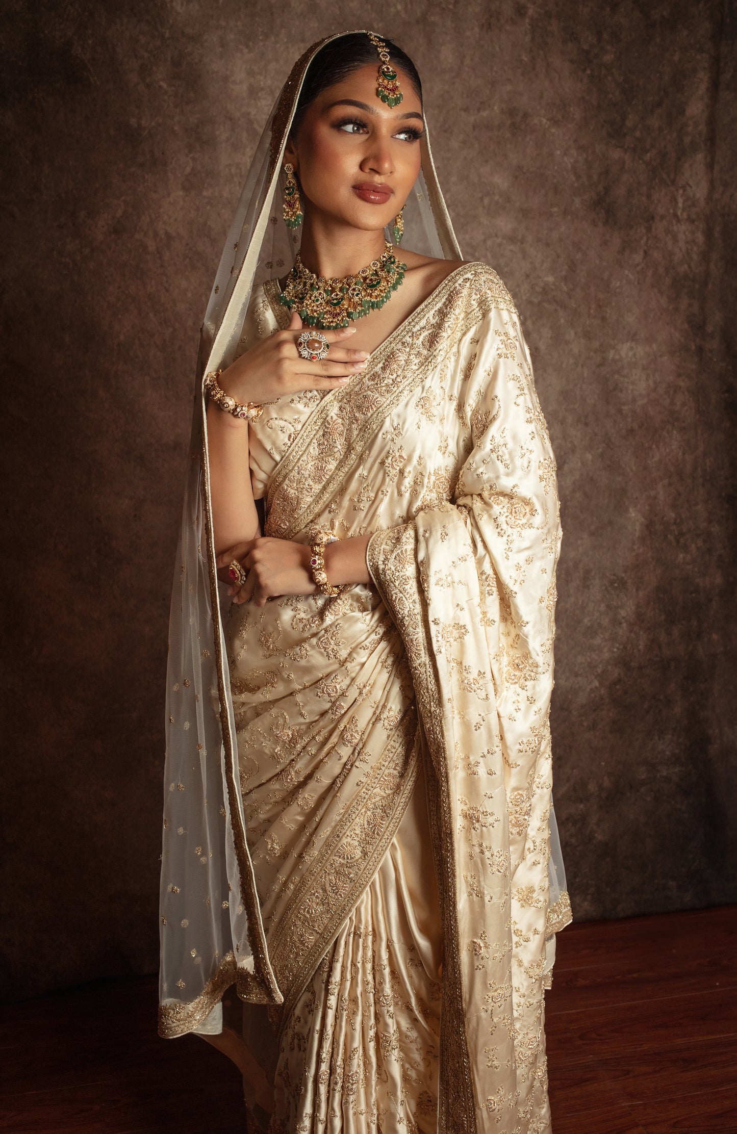 Signature Crepe Silk Zardozi Embroidery Sari W/Dupatta NC094