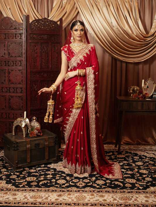 Signature Satin Silk Zardozi Embroidery Sari + Dupatta NC095