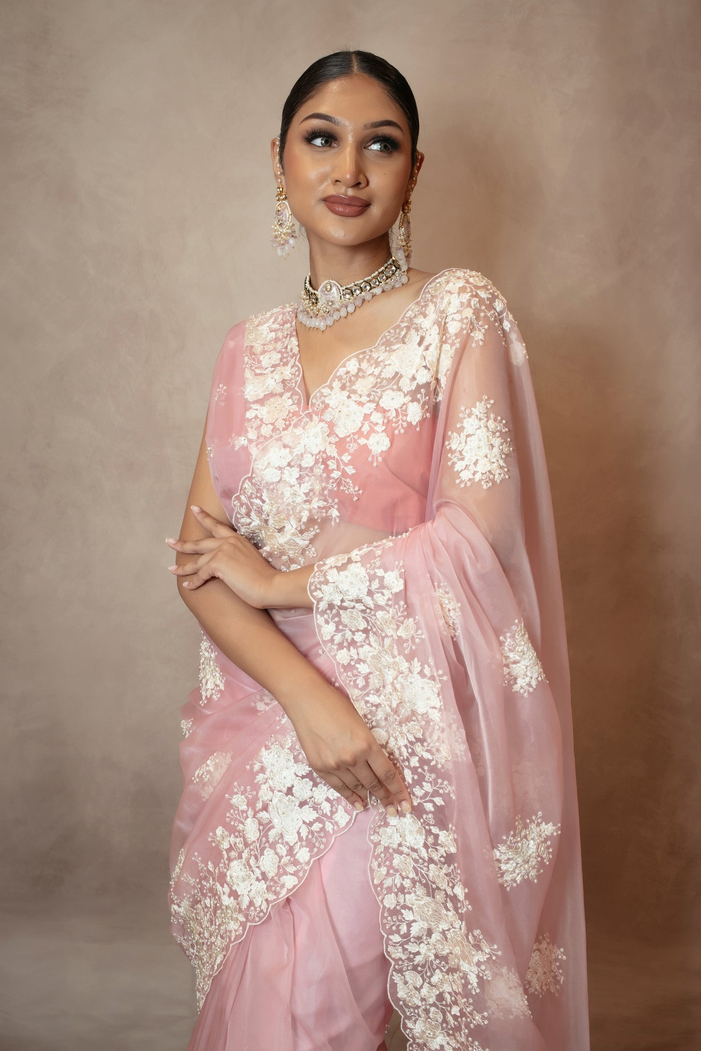Luxury Organza Threadwork  Embroidery & Beadwork Sari NC099
