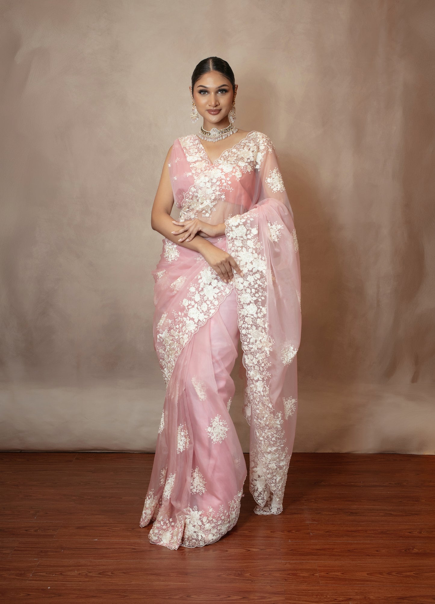 Luxury Organza Threadwork  Embroidery & Beadwork Sari NC099