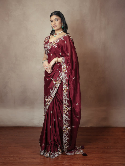 Premium Chamoise Silk Threadwork & Sequin Embroidery Sari PAS001