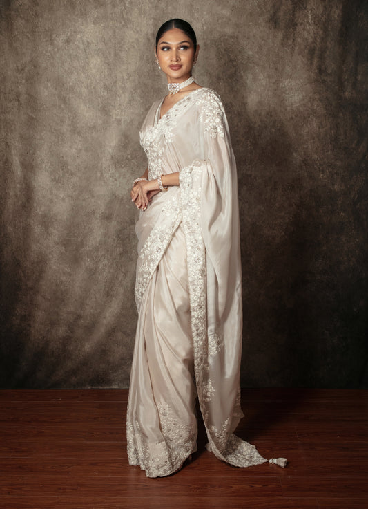 Premium Chamoise Silk Threadwork & Sequin Embroidery Sari PAS002