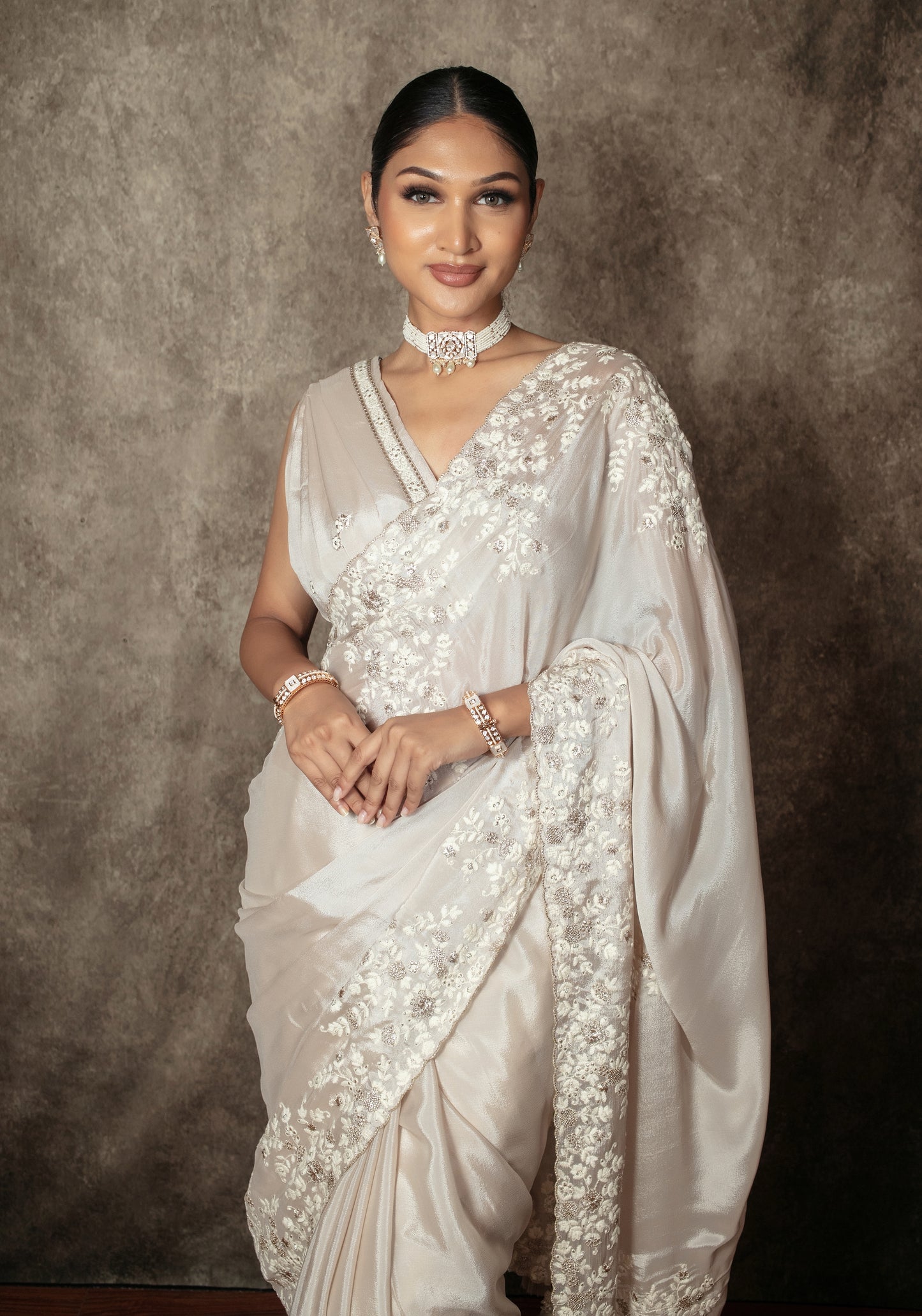 Premium Chamoise Silk Threadwork & Sequin Embroidery Sari PAS002