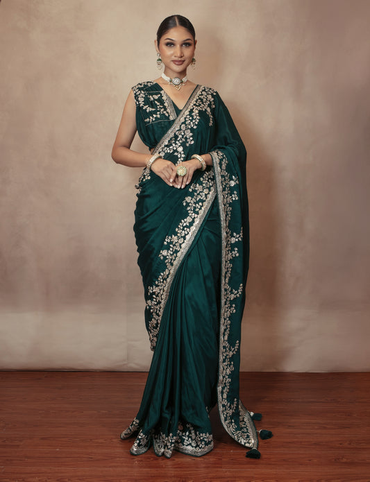 Premium Chamoise Silk Threadwork & Sequin Embroidery Sari PAS004