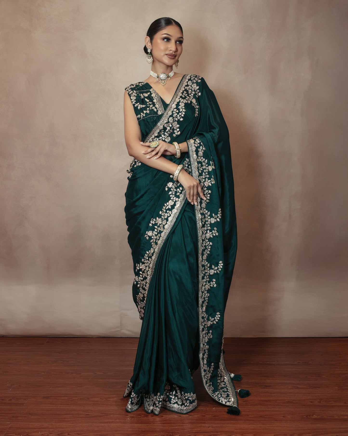 Premium Chamoise Silk Threadwork & Sequin Embroidery Sari PAS004