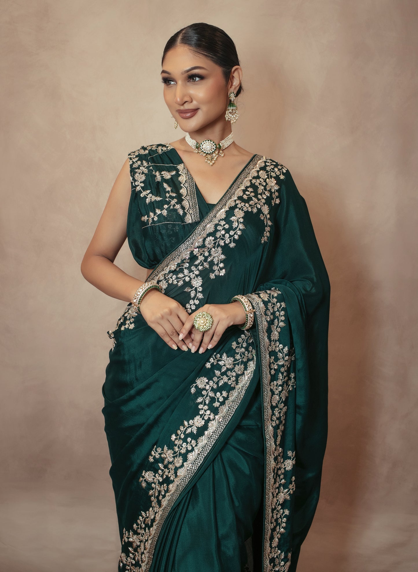 Premium Chamoise Silk Threadwork & Sequin Embroidery Sari PAS004