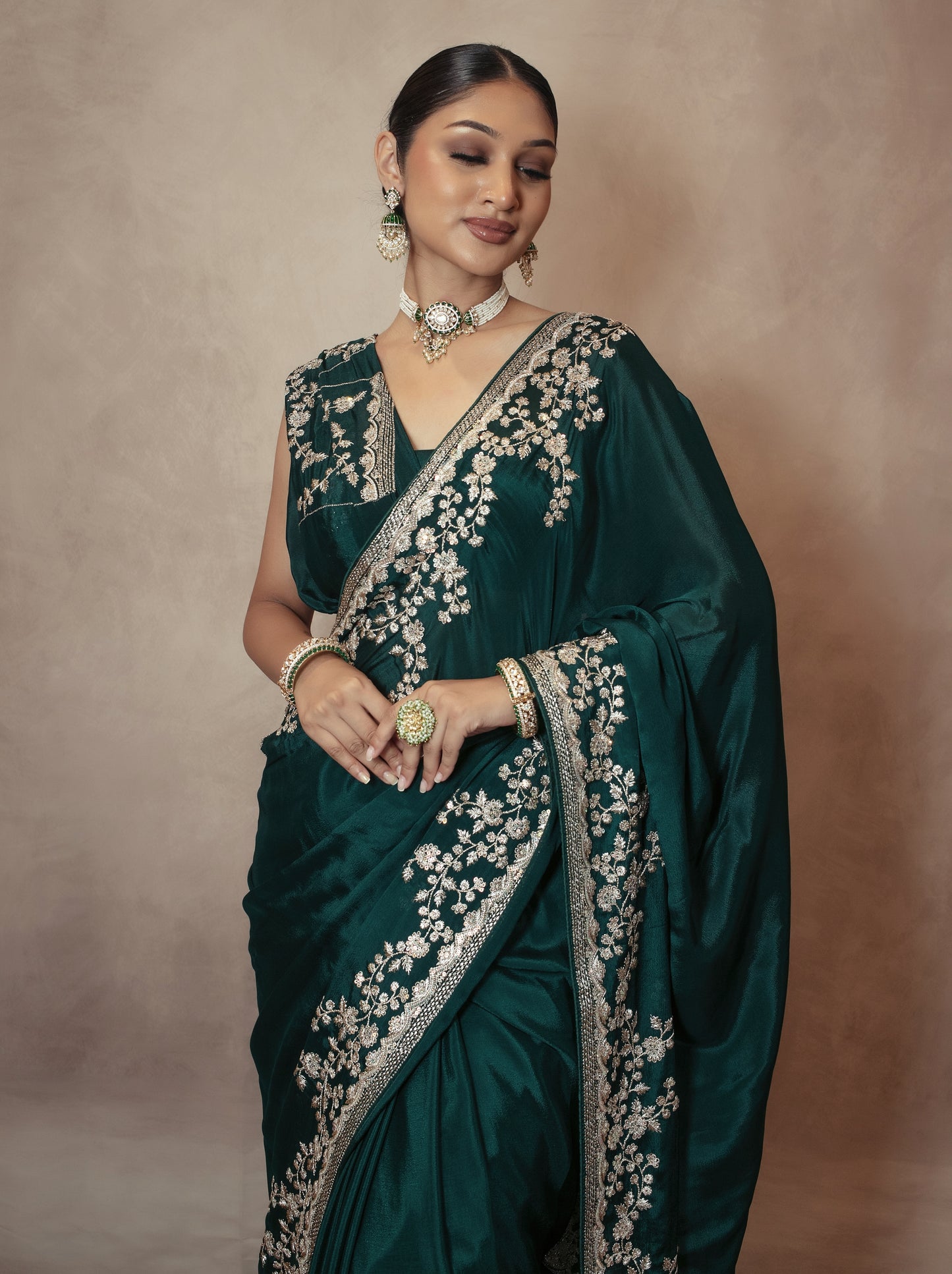 Premium Chamoise Silk Threadwork & Sequin Embroidery Sari PAS004