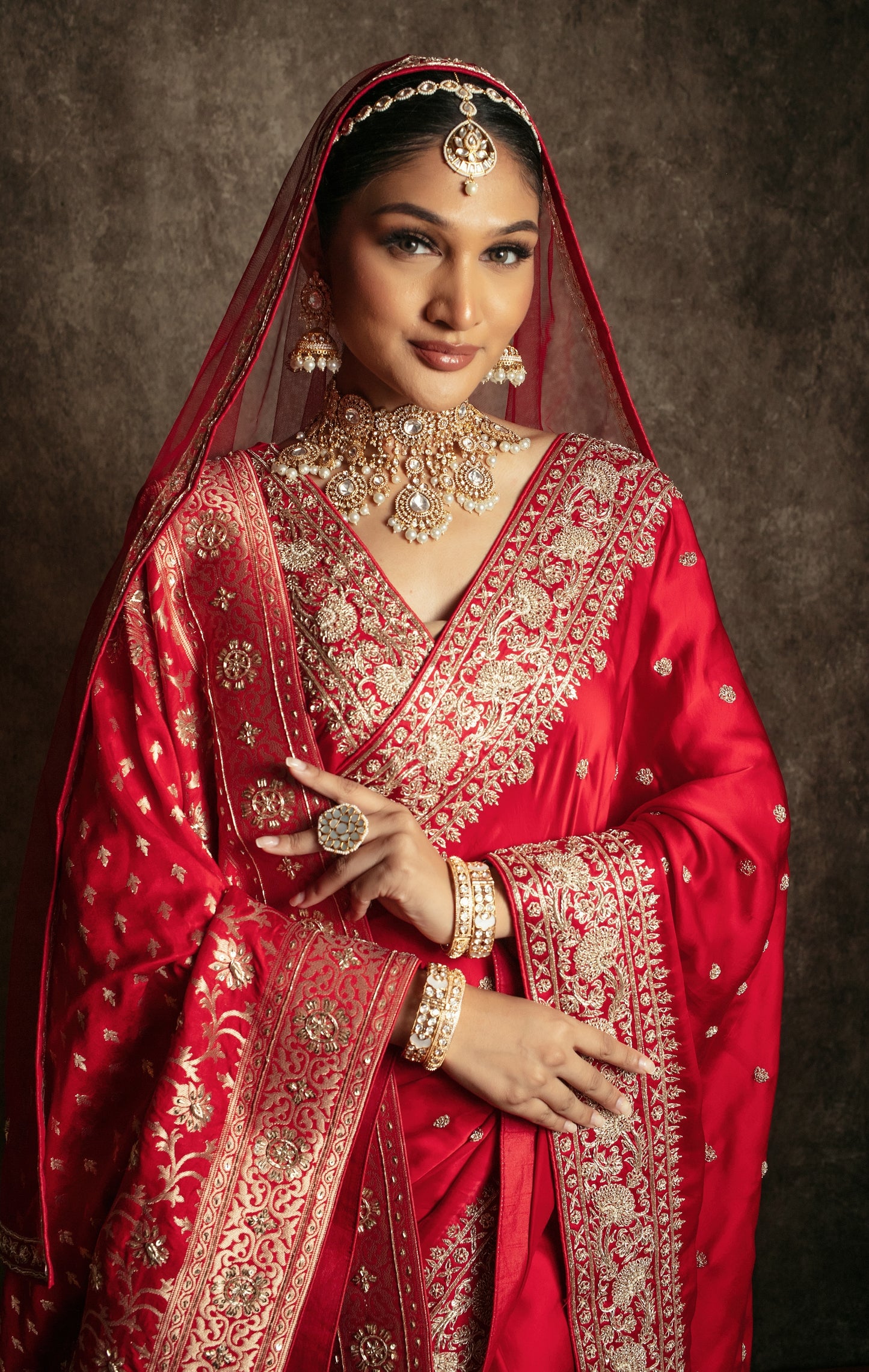 Signature Pure Satin Silk Zardozi Embroidery Sari W/Dupatta RRP002