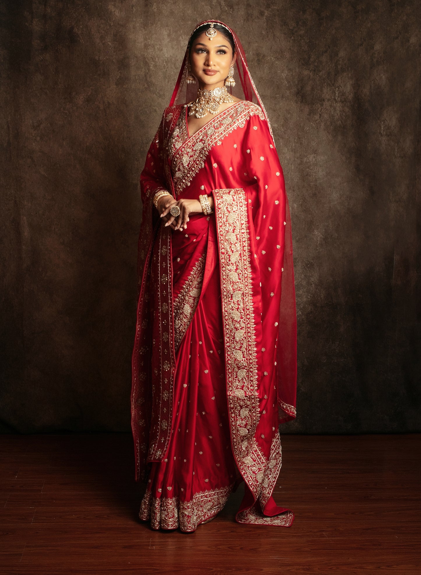 Signature Pure Satin Silk Zardozi Embroidery Sari W/Dupatta RRP002