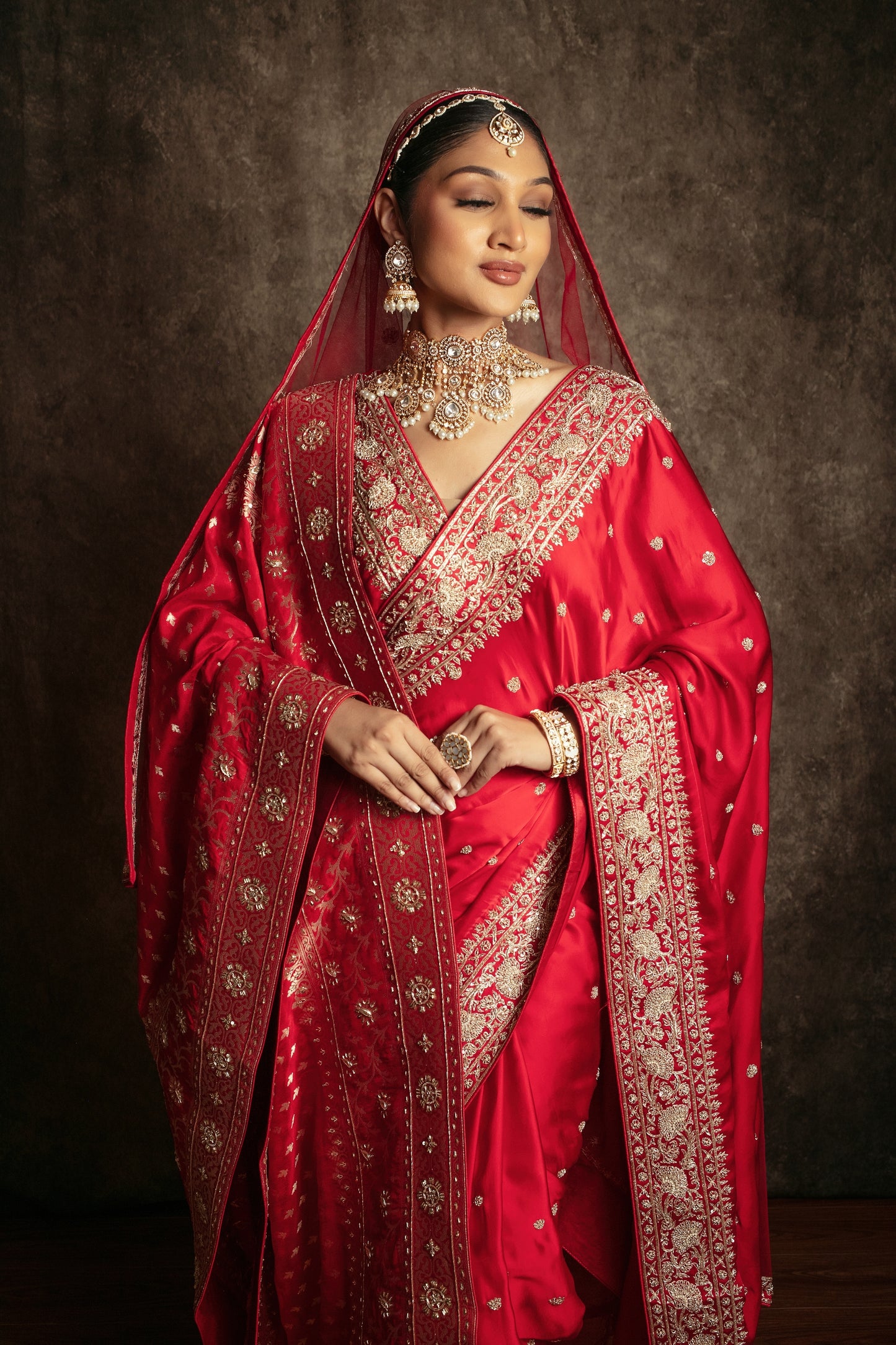 Signature Pure Satin Silk Zardozi Embroidery Sari W/Dupatta RRP002