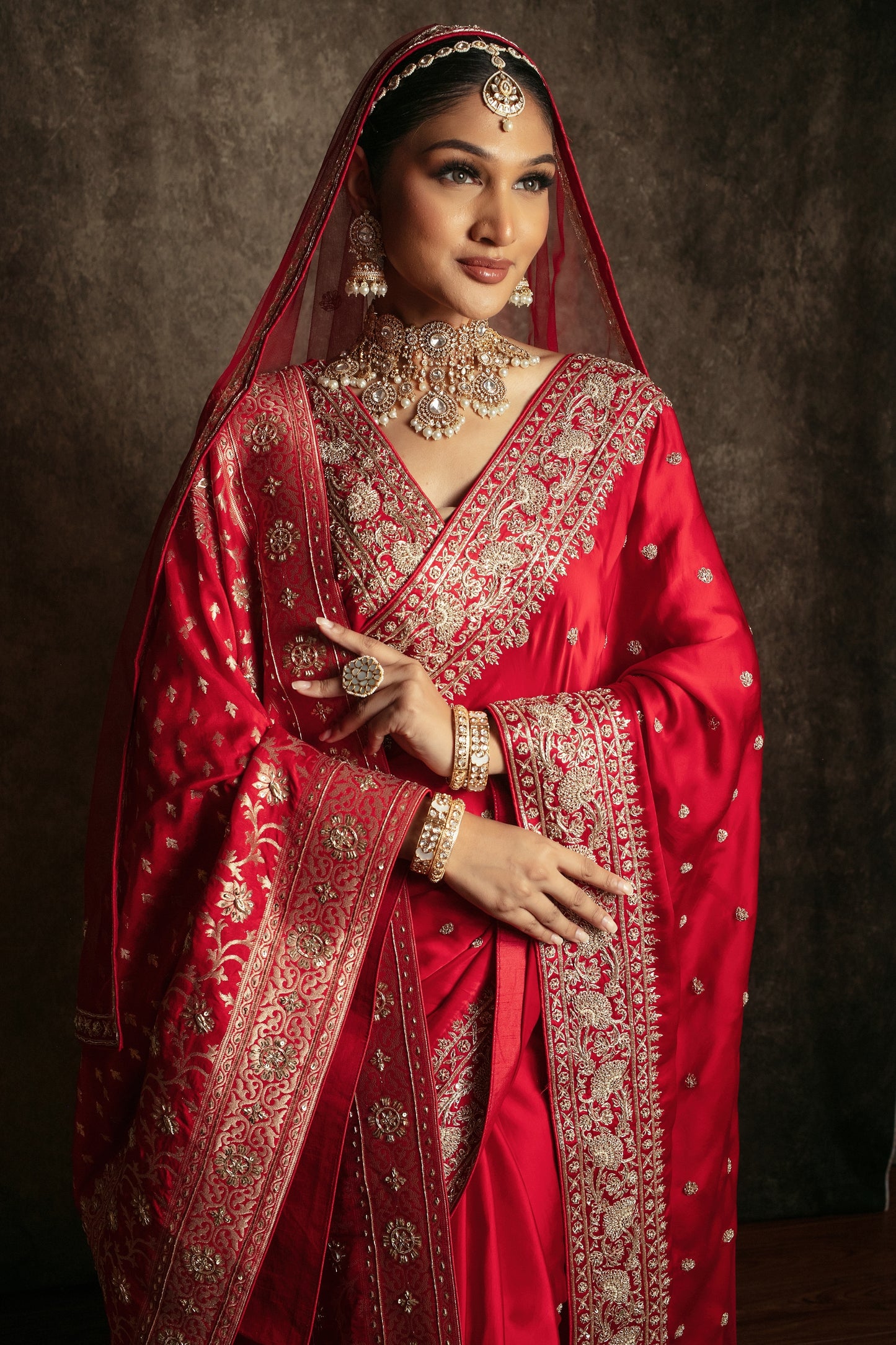 Signature Pure Satin Silk Zardozi Embroidery Sari W/Dupatta RRP002