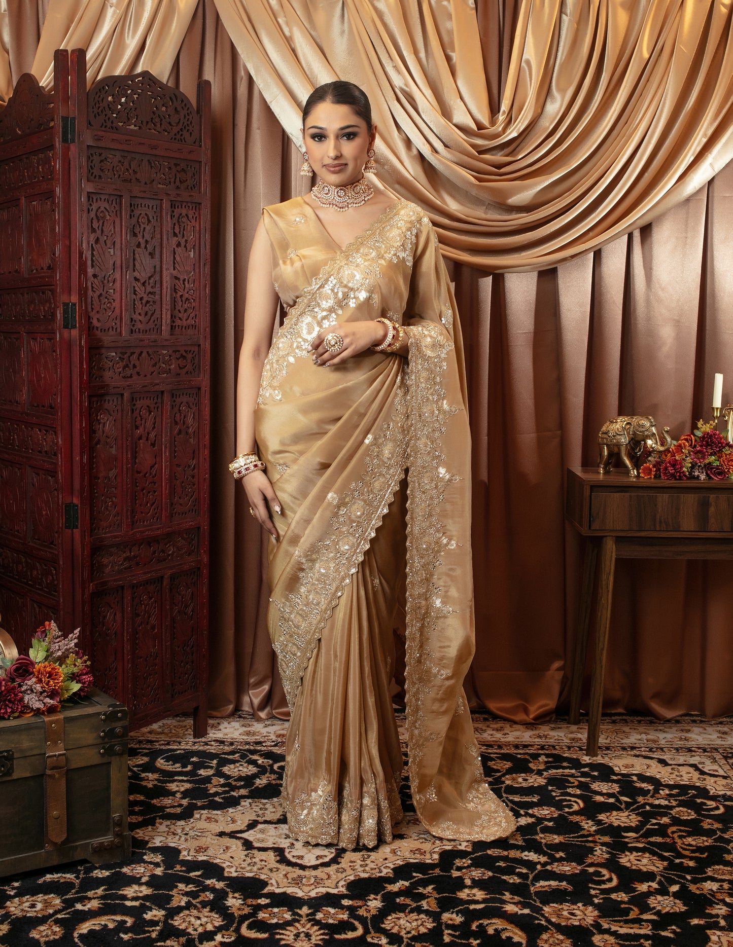Signature Tissue Silk Beadwork & Sequin Embroidery Sari SE001