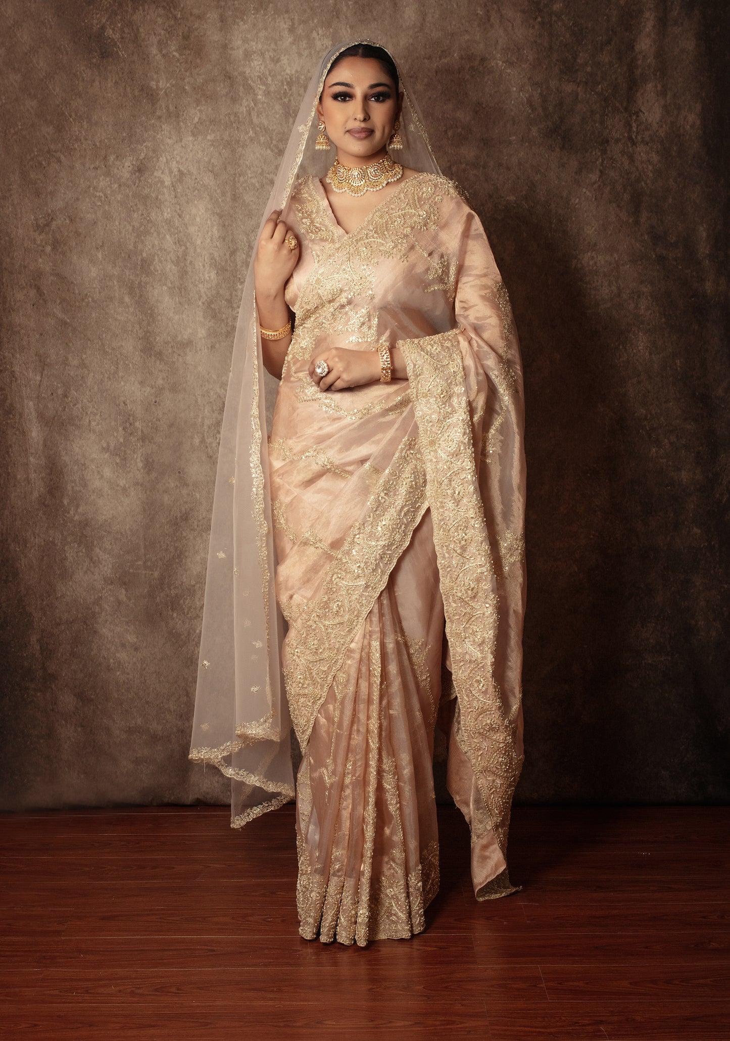 Heritage Pure Tissue Silk Zardozi Embroidery Sari W/Dupatta SE044