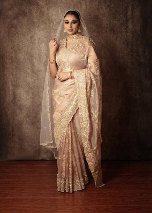 Heritage Pure Tissue Silk Zardozi Embroidery Sari W/Dupatta SE044