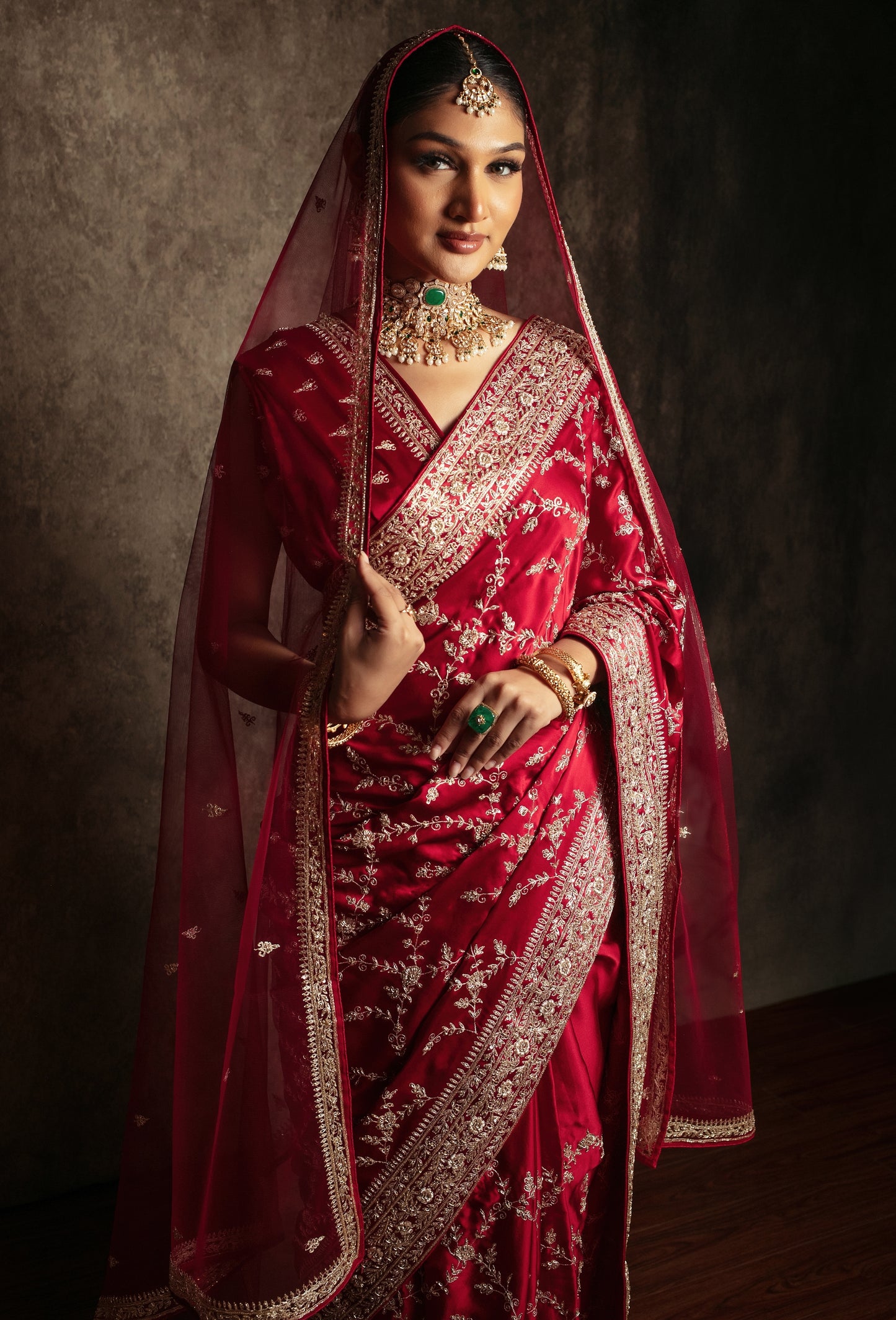 Signature Pure Satin Silk Zardozi Embroidery Sari W/Dupatta SE048