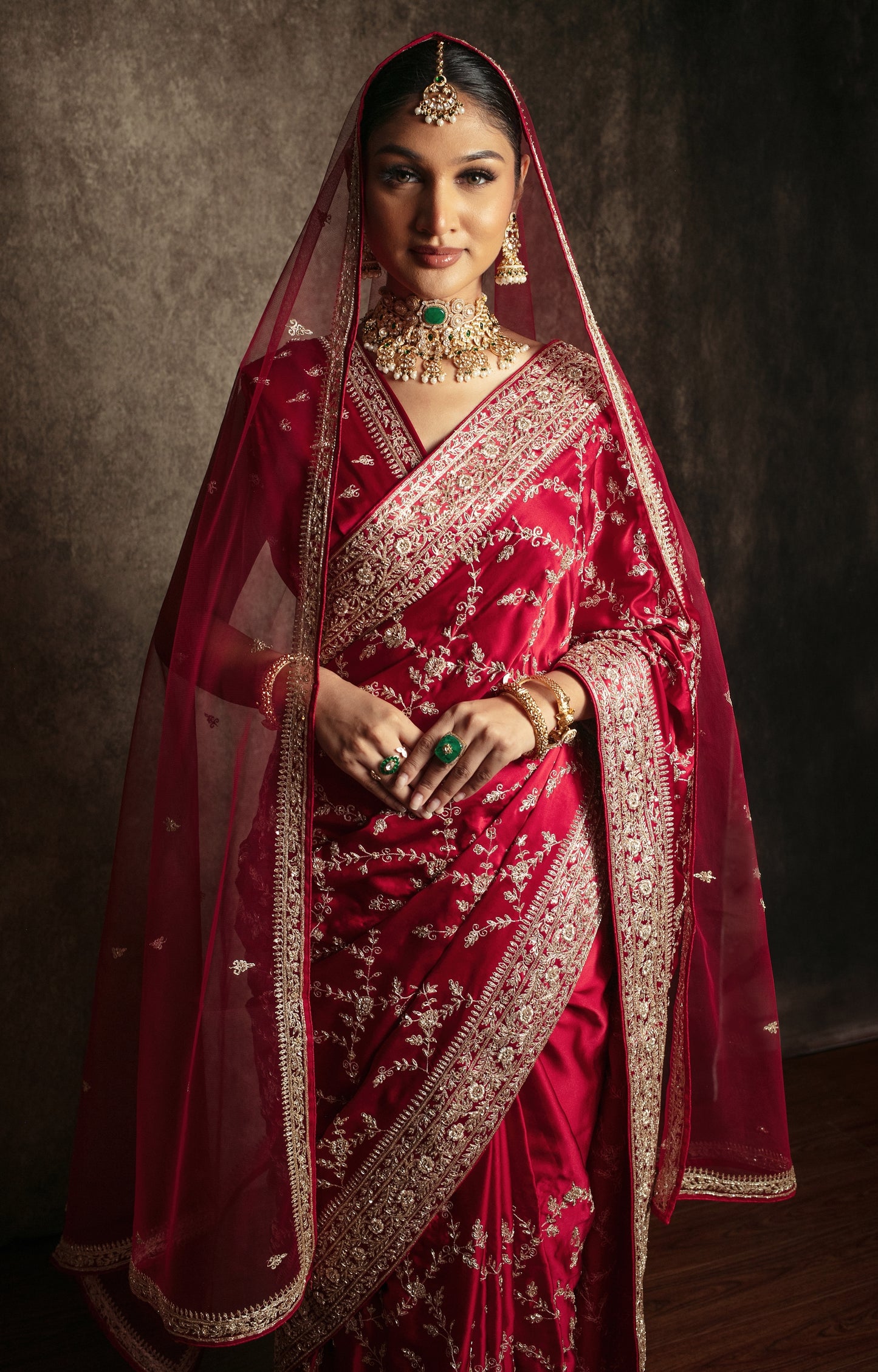 Signature Pure Satin Silk Zardozi Embroidery Sari W/Dupatta SE048