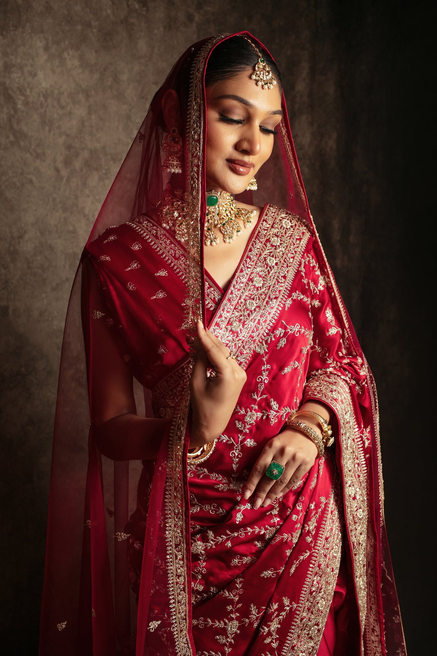 Signature Pure Satin Silk Zardozi Embroidery Sari W/Dupatta SE048