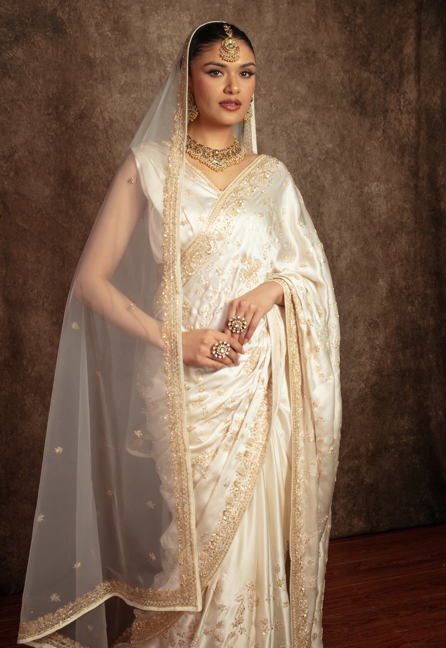 Signature Pure Satin Silk Zardozi Embroidery Sari W/Dupatta SE051