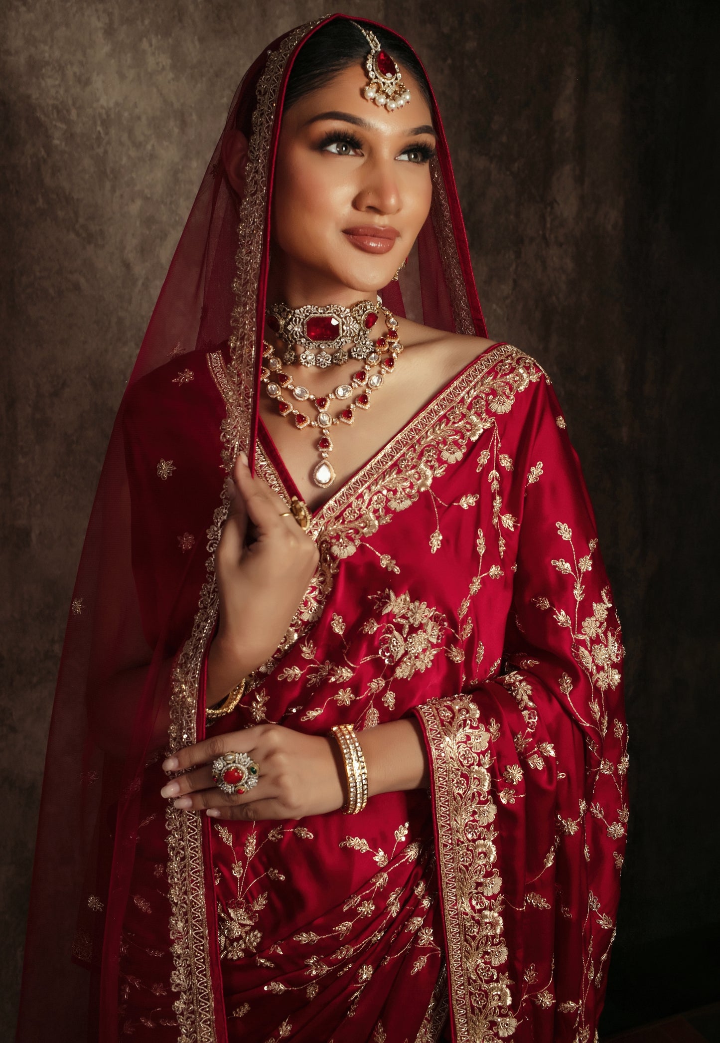 Signature Pure Satin Silk Zardozi Embroidery Sari W/Dupatta SE051