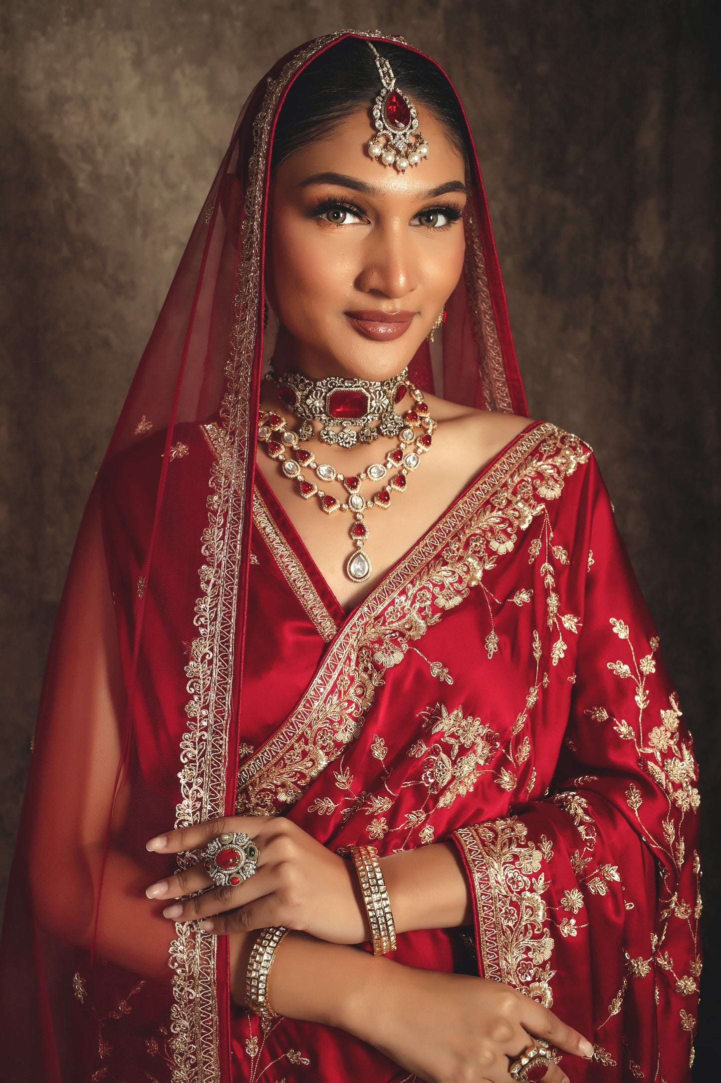 Signature Pure Satin Silk Zardozi Embroidery Sari W/Dupatta SE051