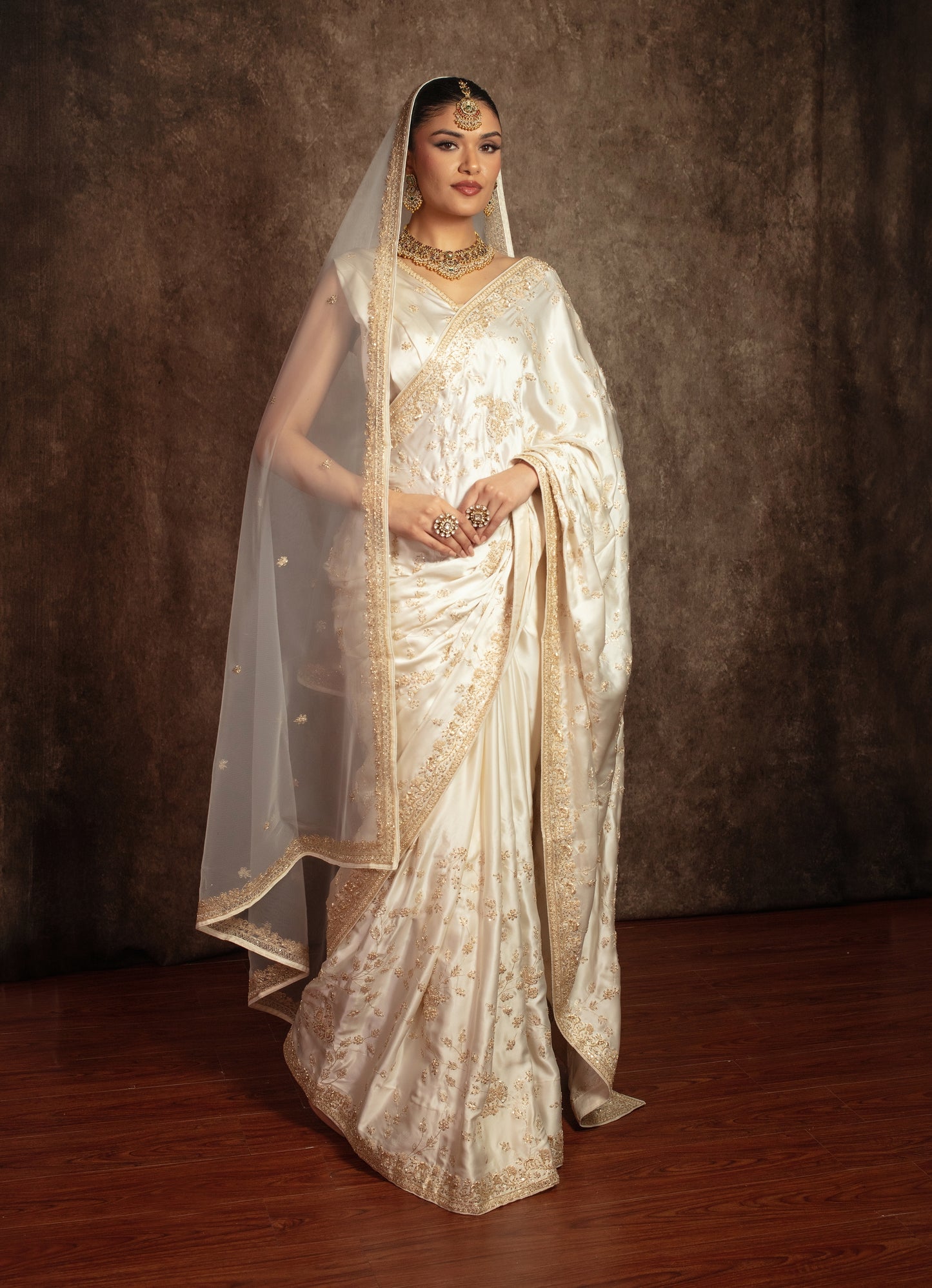 Signature Pure Satin Silk Zardozi Embroidery Sari W/Dupatta SE051