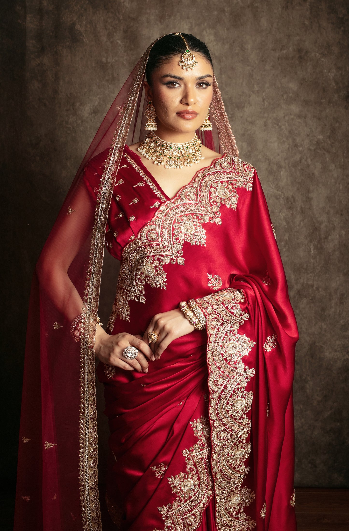 Signature Pure Satin Silk Zardozi Embroidery Sari W/Dupatta SE052