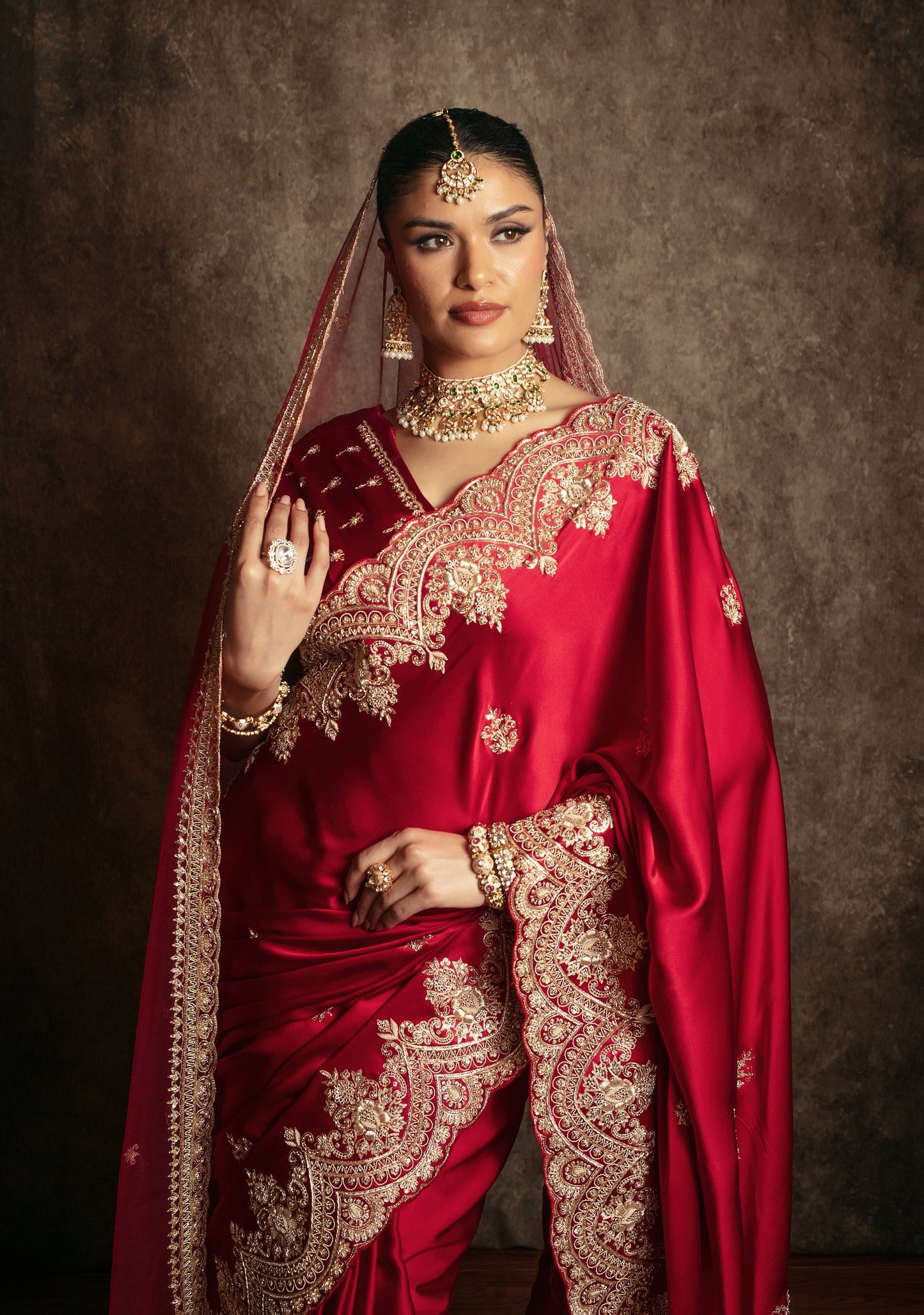Signature Pure Satin Silk Zardozi Embroidery Sari W/Dupatta SE052