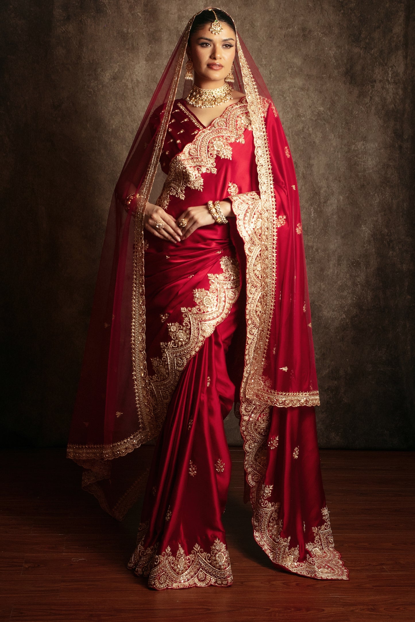 Signature Pure Satin Silk Zardozi Embroidery Sari W/Dupatta SE052