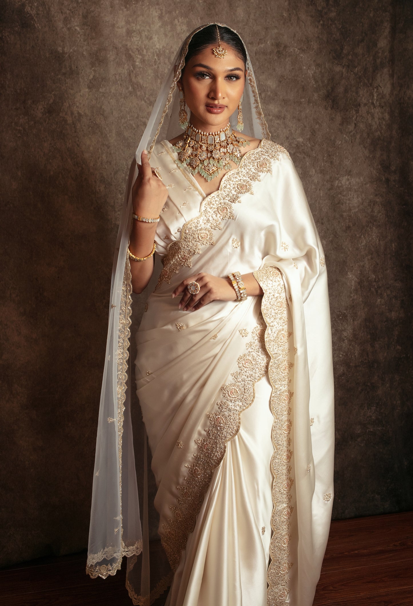 Signature Pure Satin Silk Zardozi Embroidery Sari W/Dupatta SE053