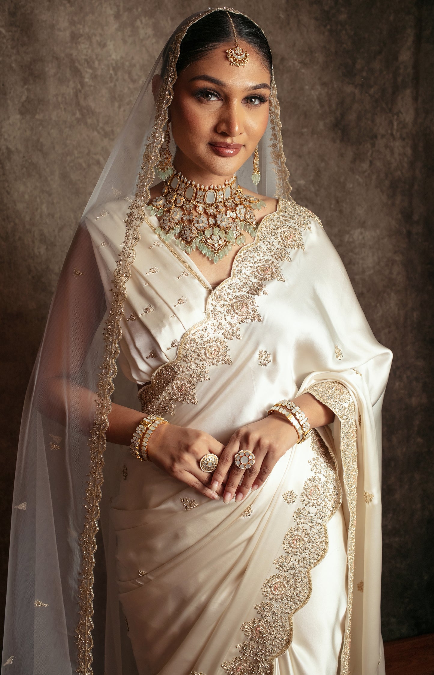 Signature Pure Satin Silk Zardozi Embroidery Sari W/Dupatta SE053