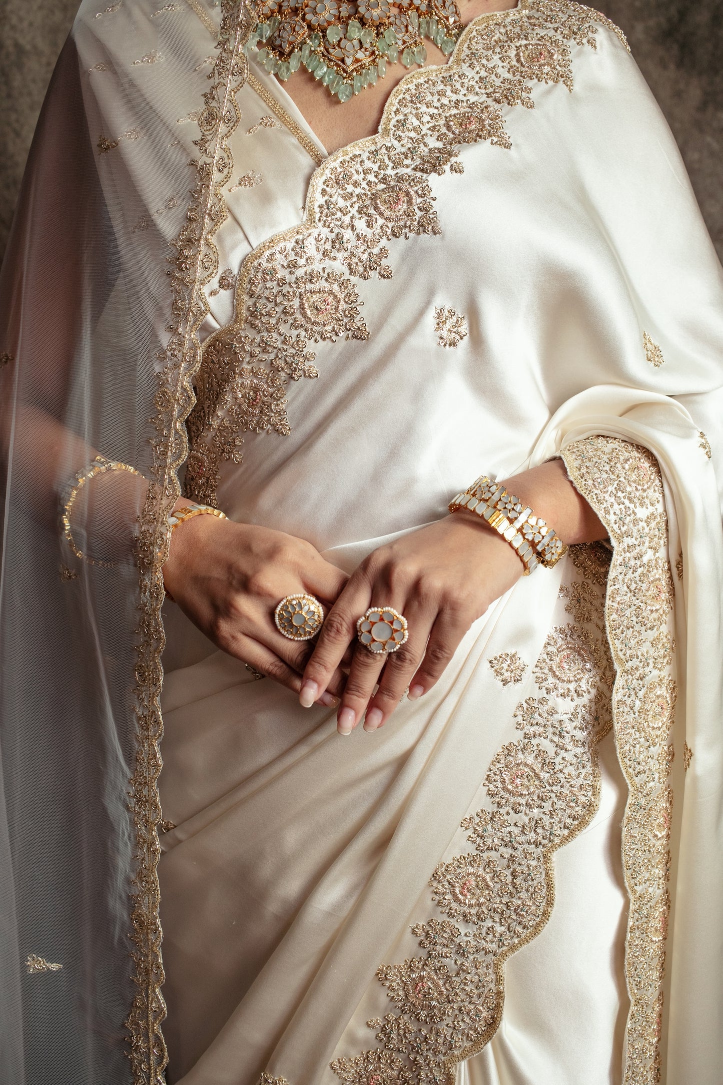Signature Pure Satin Silk Zardozi Embroidery Sari W/Dupatta SE053