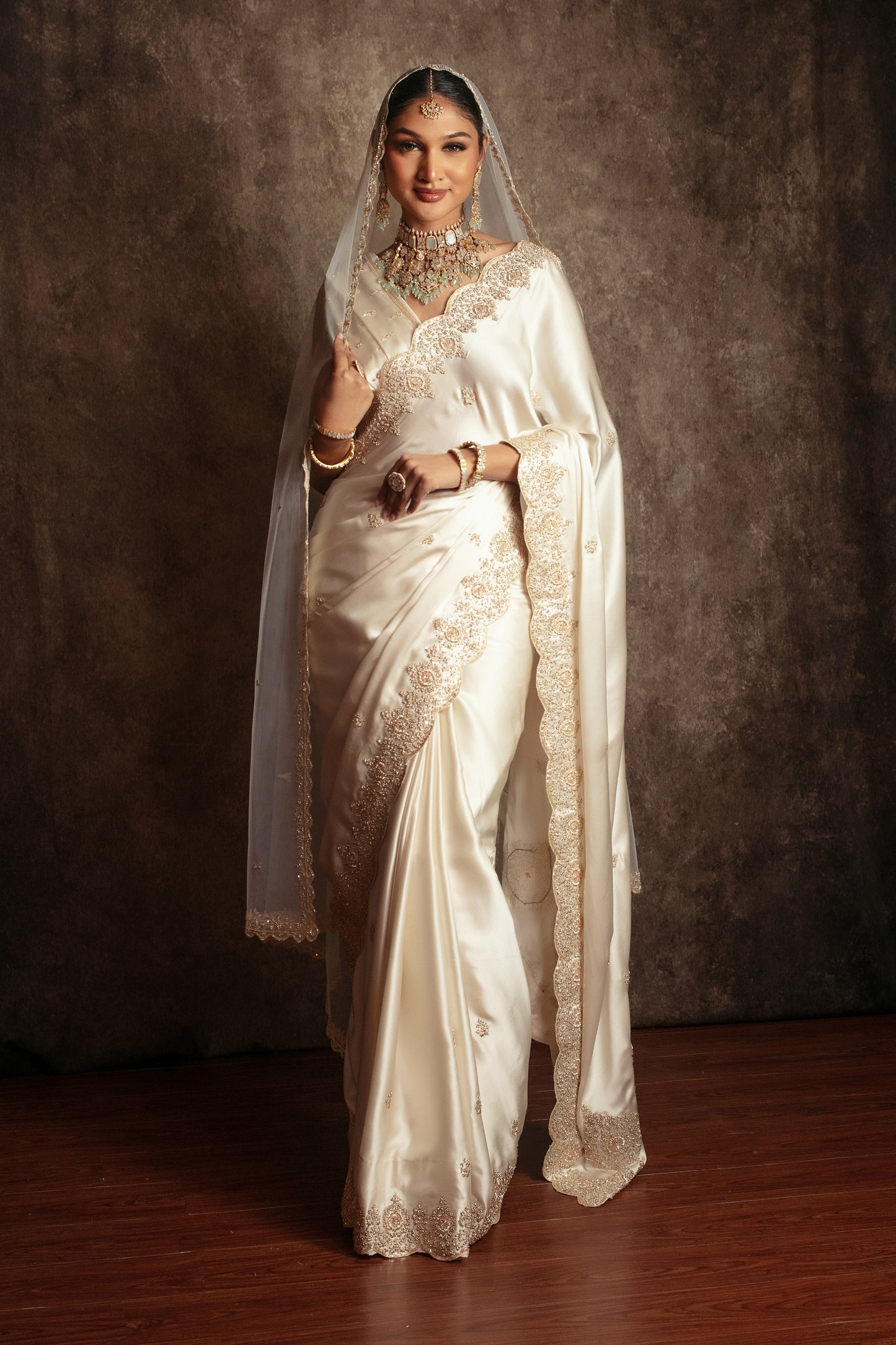 Signature Pure Satin Silk Zardozi Embroidery Sari W/Dupatta SE053