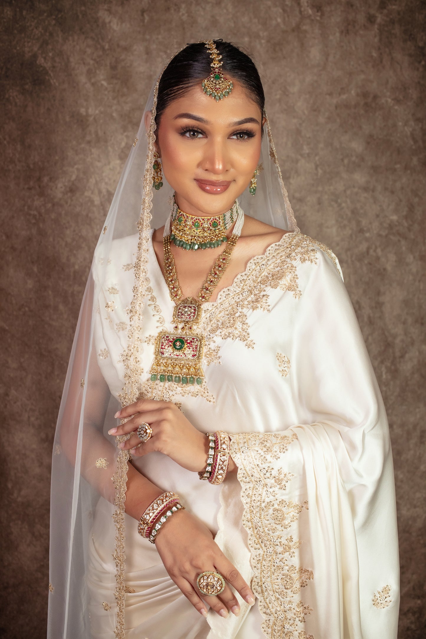 Signature Pure Satin Silk Zardozi Embroidery Sari W/Dupatta SE054