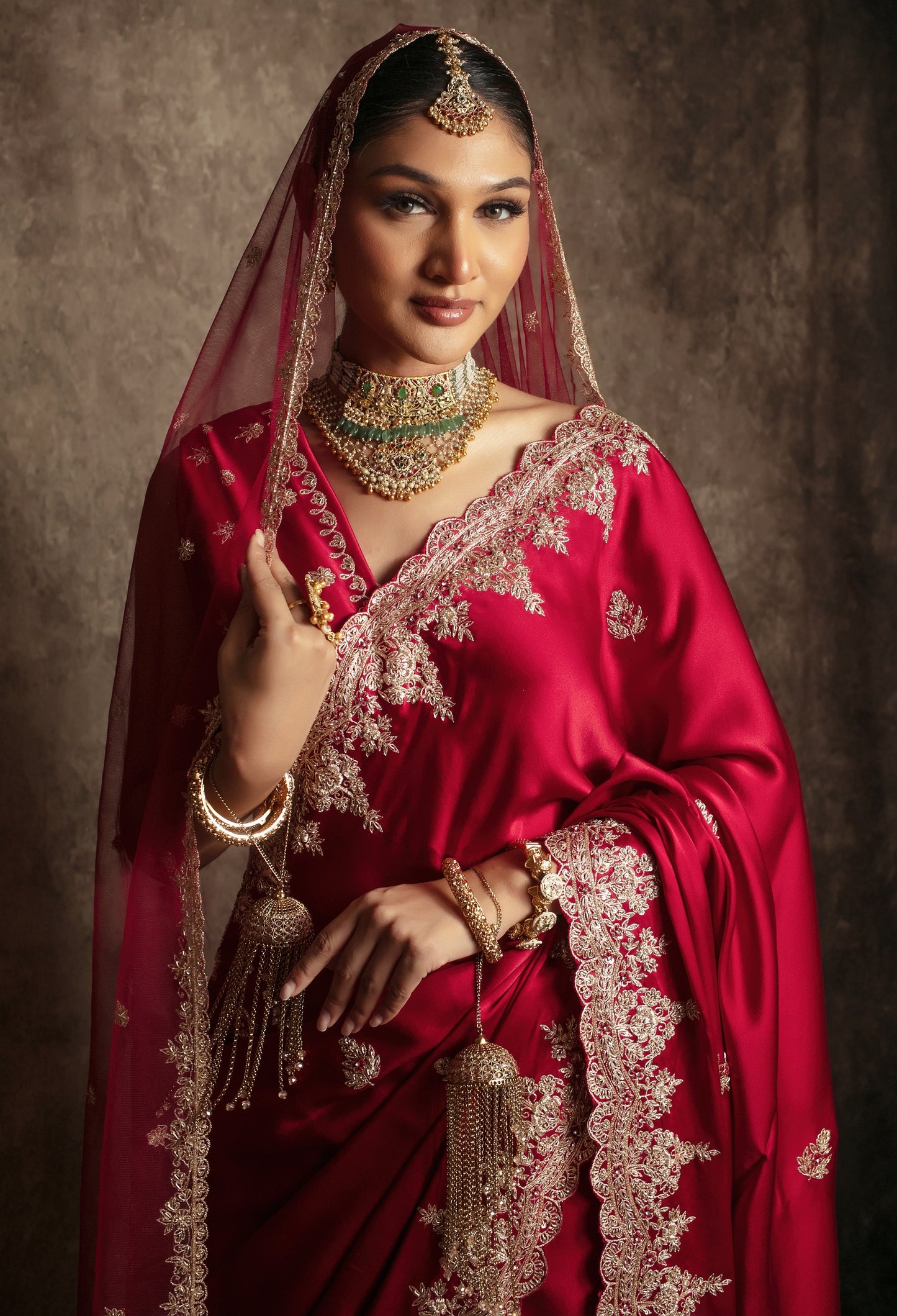 Signature Pure Satin Silk Zardozi Embroidery Sari W/Dupatta SE054