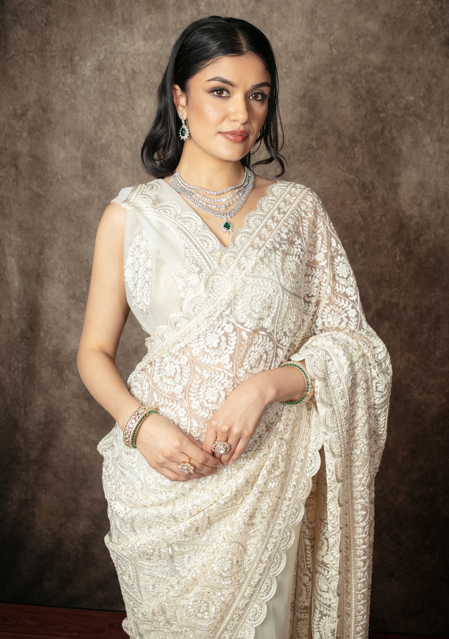 Luxury Soft Tulle Beadwork & Threadwork Embroidery Sari TF003