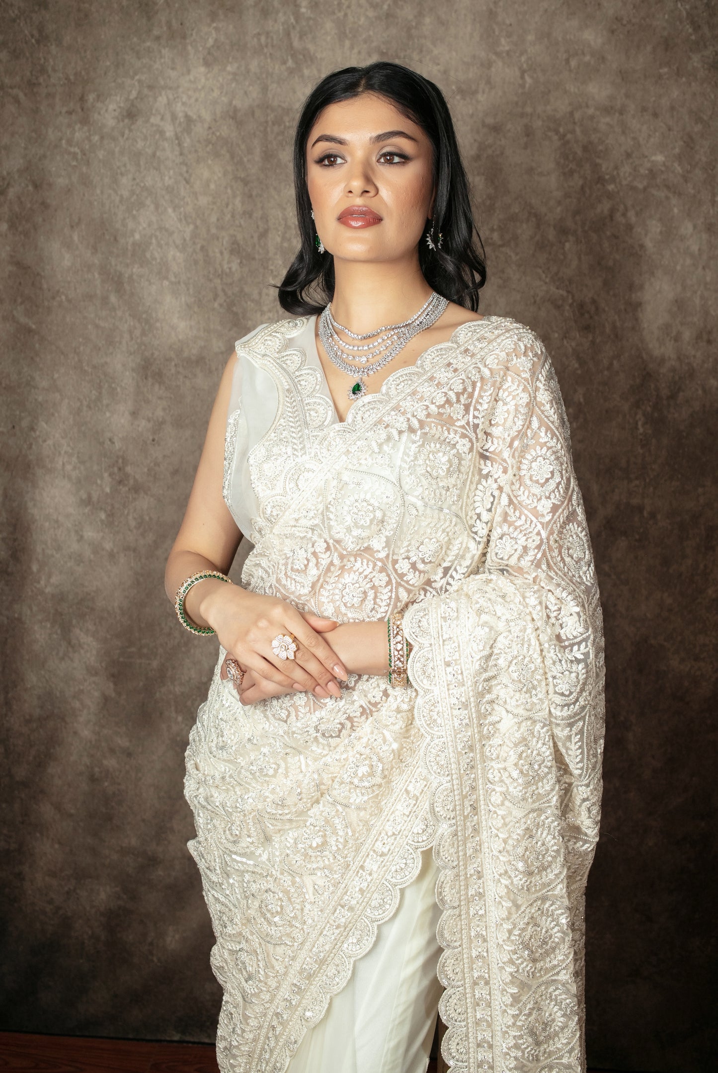 Luxury Soft Tulle Beadwork & Threadwork Embroidery Sari TF003