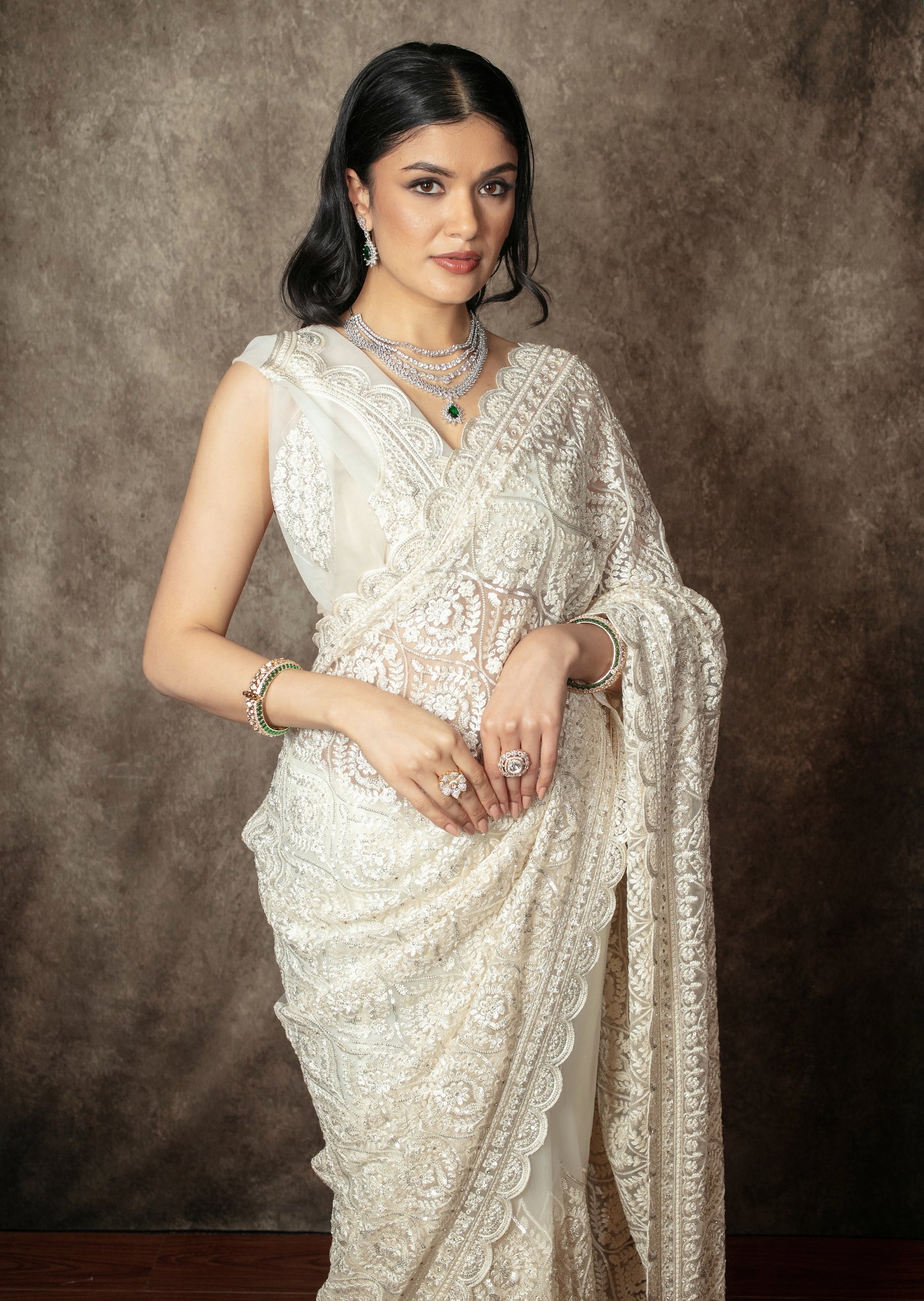 Luxury Soft Tulle Beadwork & Threadwork Embroidery Sari TF003