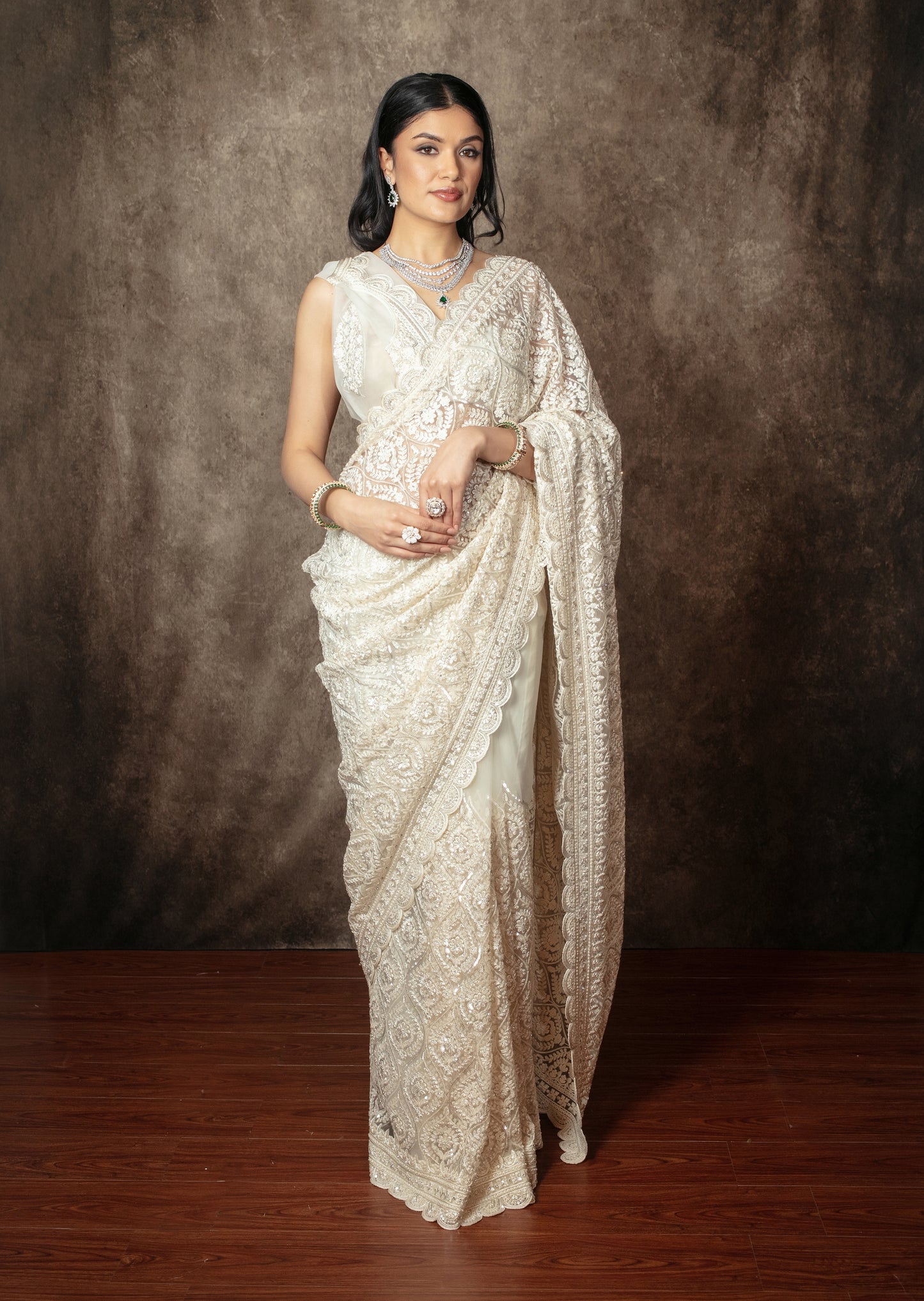 Luxury Soft Tulle Beadwork & Threadwork Embroidery Sari TF003
