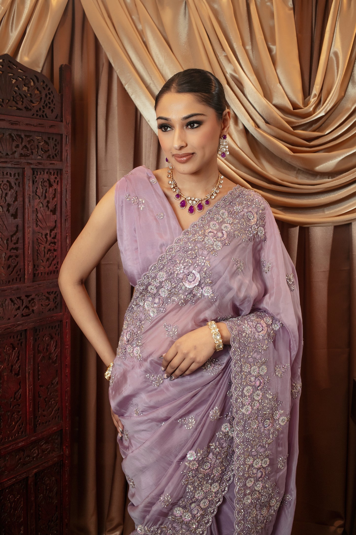 Premium Silk Diamante & Threadwork Embroidery Sari 6854 VC0100