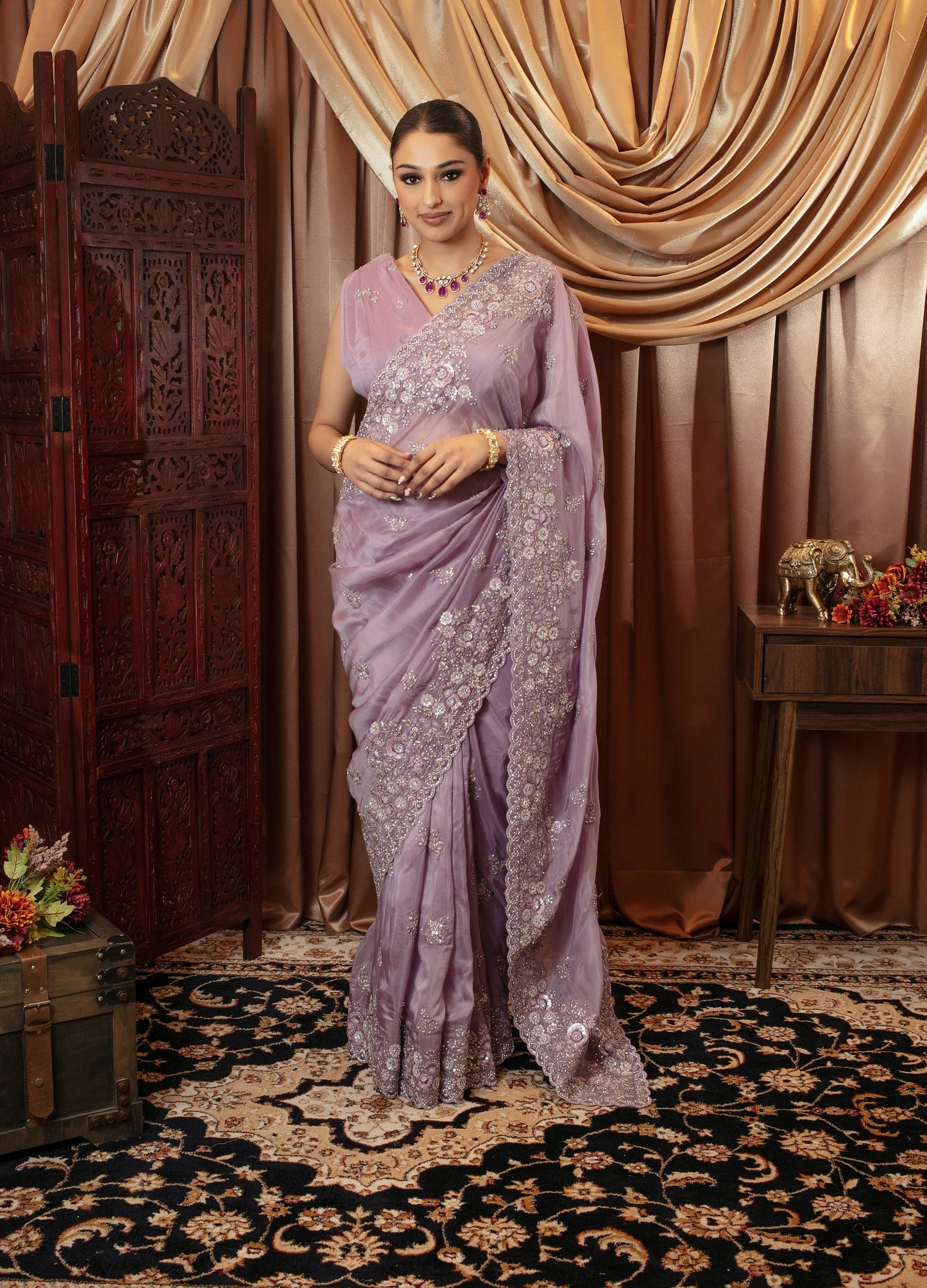 Premium Silk Diamante & Threadwork Embroidery Sari 6854 VC0100
