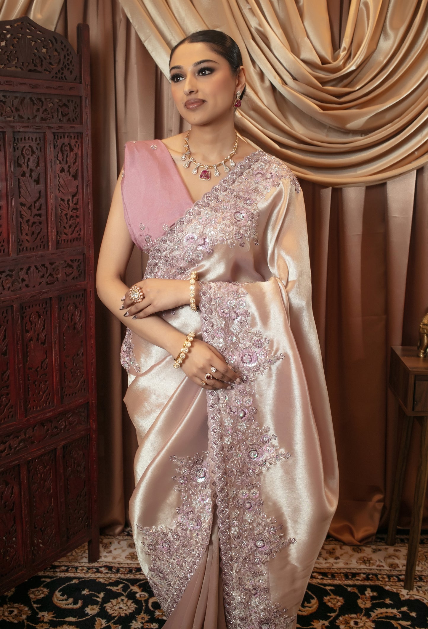 Luxury Viscose Silk Diamante & Threadwork Embroidery Sari 7244 VC0111