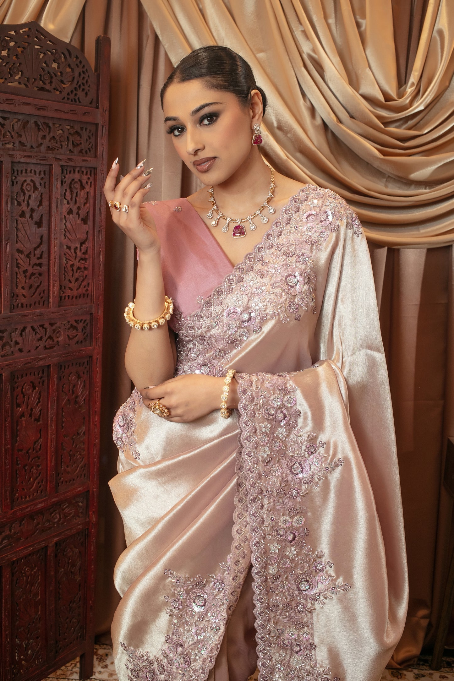 Luxury Viscose Silk Diamante & Threadwork Embroidery Sari 7244 VC0111