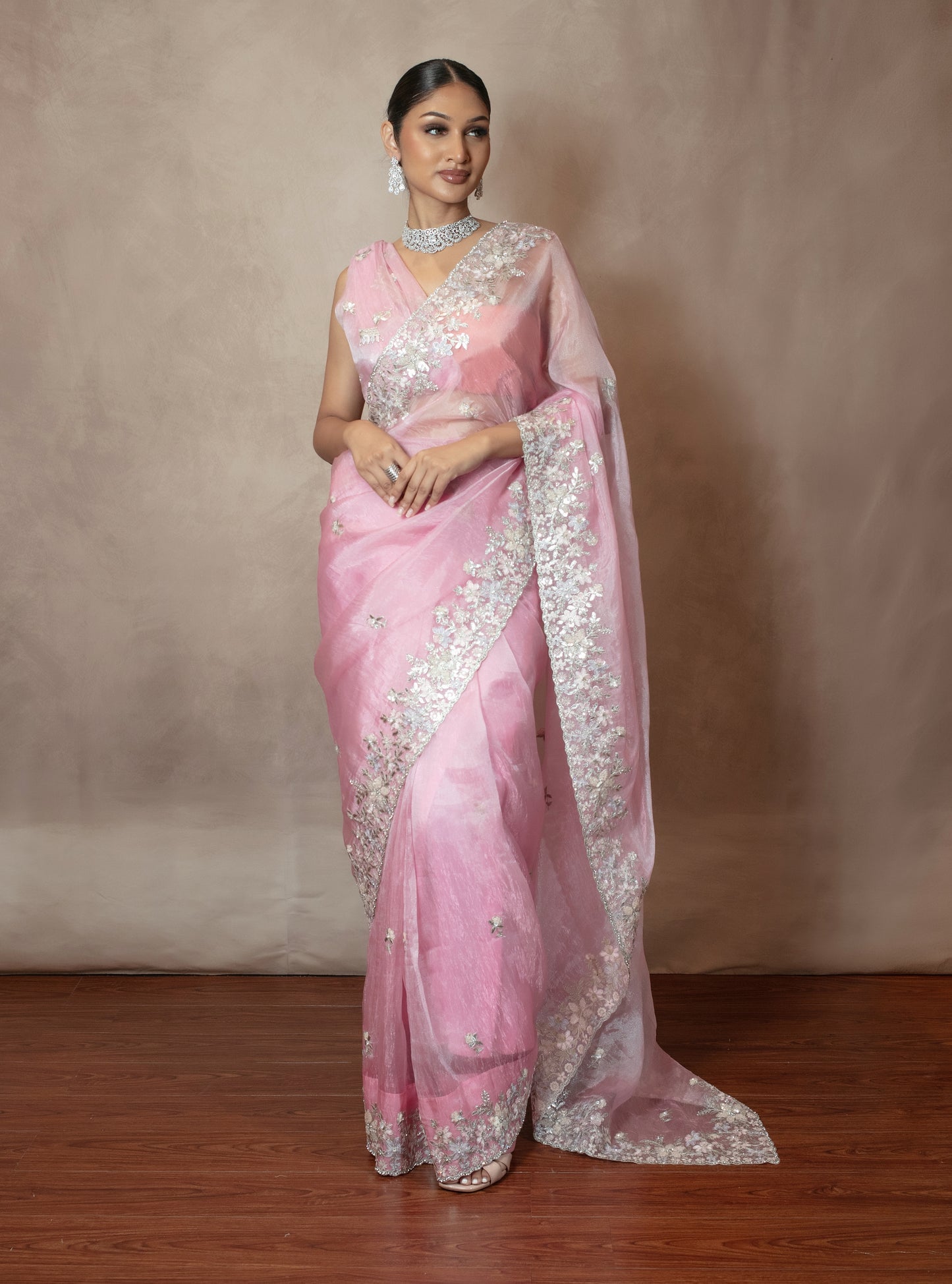 Premium Tissue Organza Threadwork Sequin Embroidery Sari VC0142