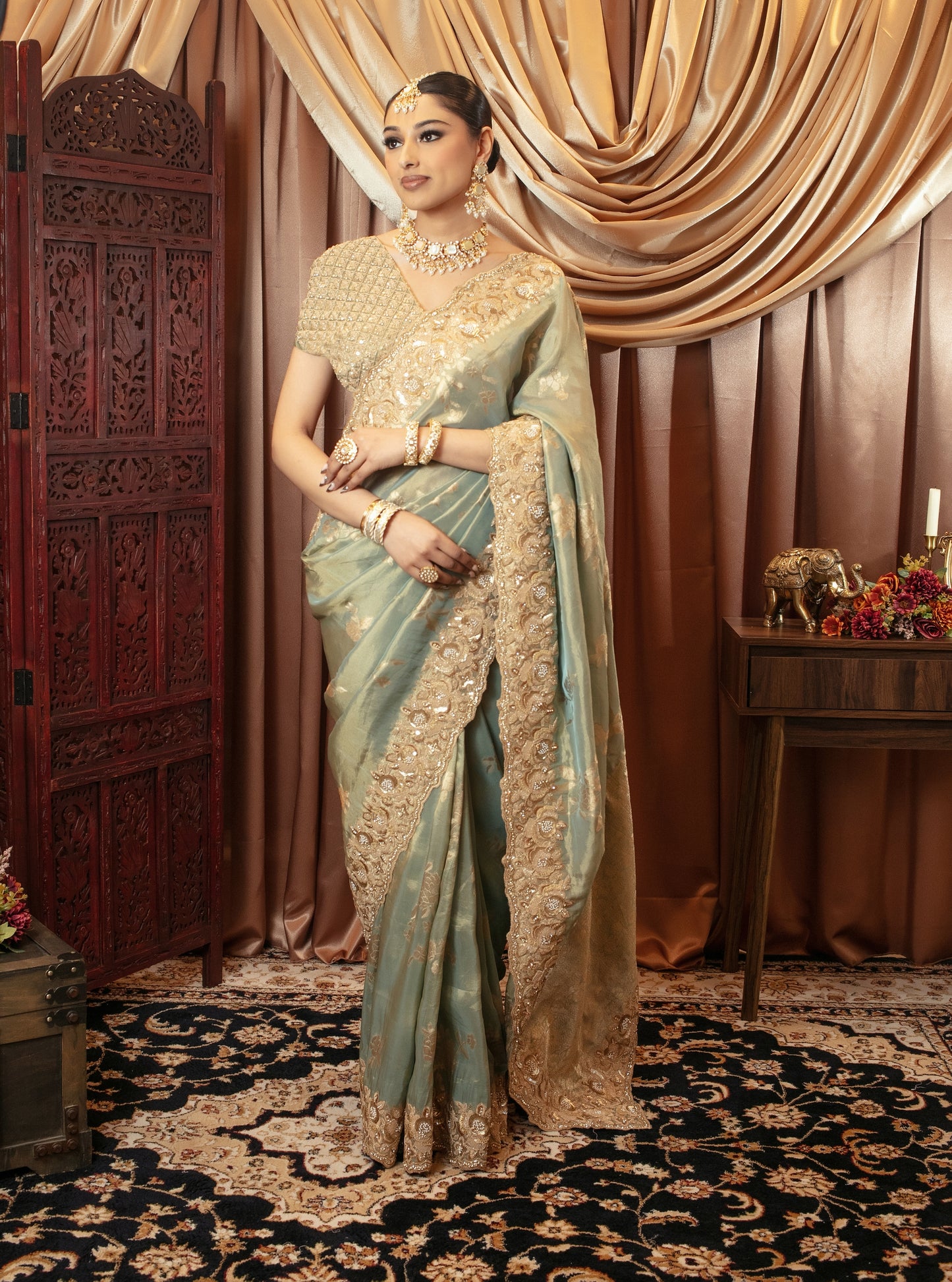 Luxury Tissue Silk Beadwork Embroidery & Diamante Sari 7191/VC097