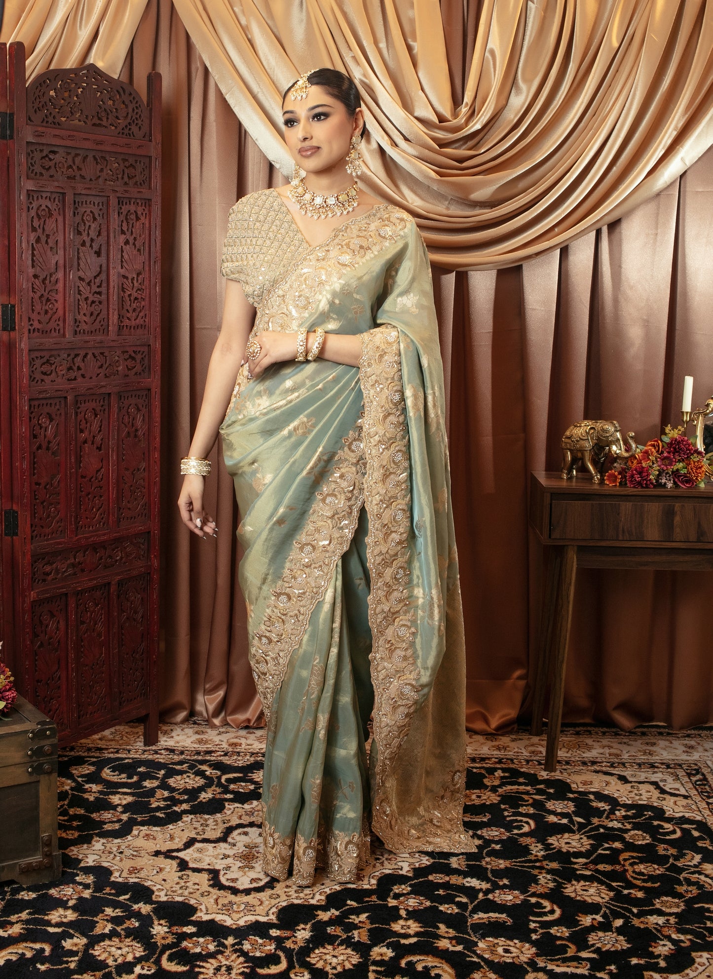 Luxury Tissue Silk Beadwork Embroidery & Diamante Sari 7191/VC097